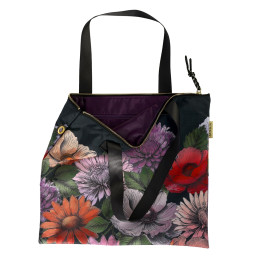 Bolso tote o bolsa de compras Artebene negro multicolor con estampado floral de mujer