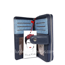 Cartera Frida Kahlo azul de mujer de la colección Colibrí abierta