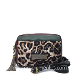 Bolso bandolera Caramelo negro de piel de mujer, de la colección Piel Animal print