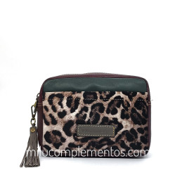 Bolso bandolera Caramelo negro de piel de mujer, de la colección Piel Animal print otoño invierno