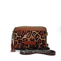 Bolso bandolera Caramelo marrón de piel de mujer, de la colección Piel Animal print nueva temporada
