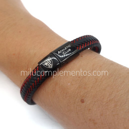 Pulsera Athletic Club roja y negra de cuero trenzado de hombre