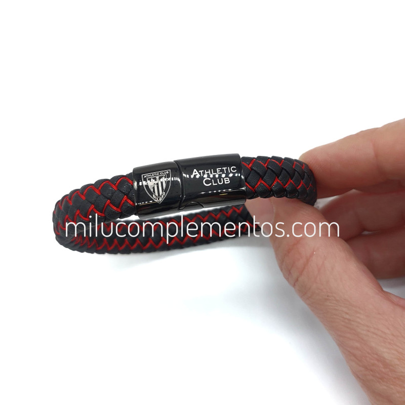 Pulsera Athletic Club roja y negra de cuero trenzado temporada 2025 2026