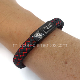 Pulsera Athletic Club roja y negra de cuero trenzado de hombre