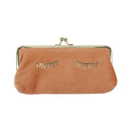 Funda para gafas ojitos o estuche para maquillaje Artebene terciopelo color albaricoque de mujer