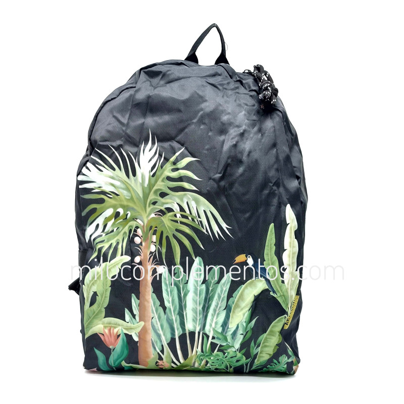 Mochila reutilizable selva verde y negro Artebene plegable de mujer