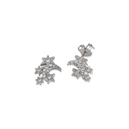 Pendientes estrellas y luna circonitas blancas de plata de ley 925 de mujer