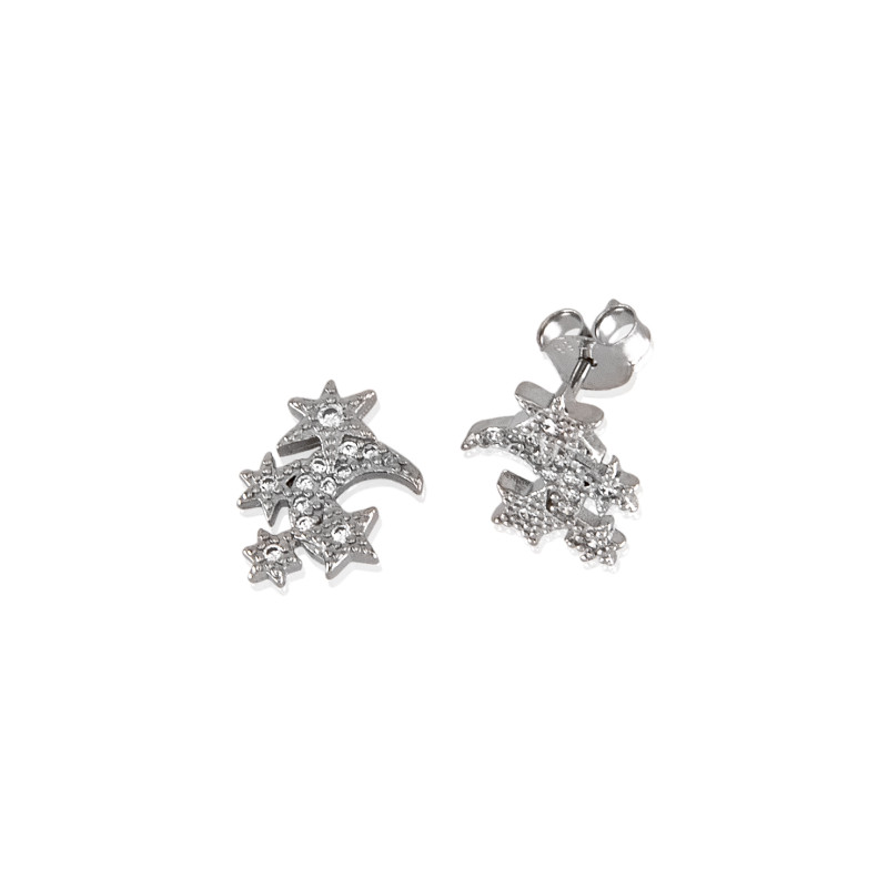 Pendientes estrellas y luna circonitas blancas de plata de ley 925 de mujer