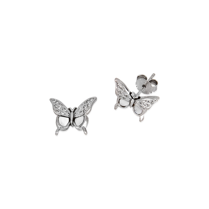 Pendientes mariposa circonitas blancas de plata de ley 925 de señora