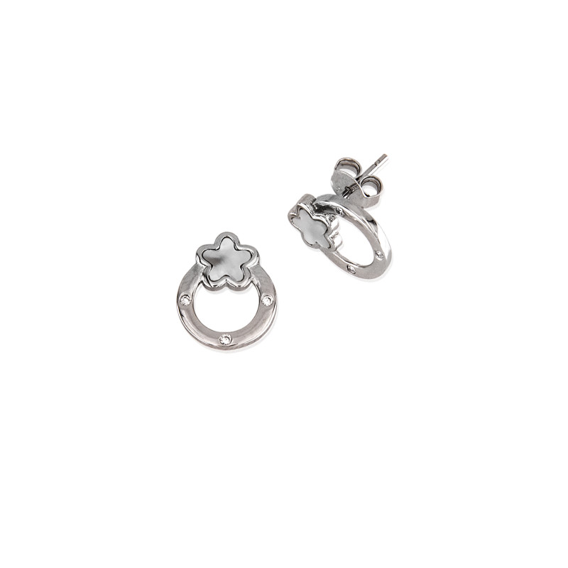 Pendientes circulo y flor de plata de ley 925 de mujer