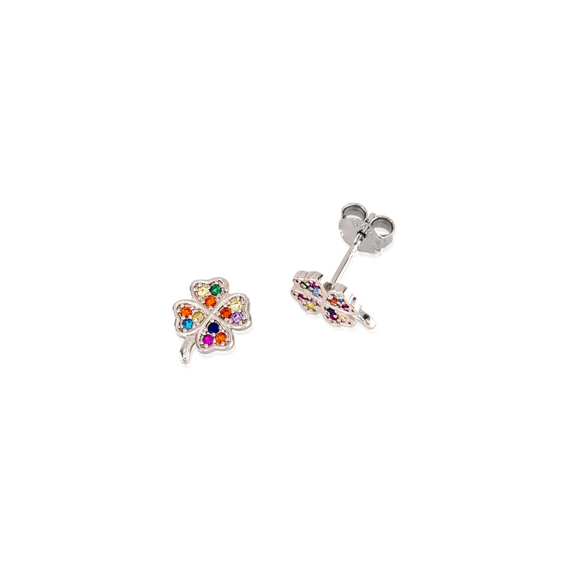 Pendientes trébol multicolor de plata de ley 925 de mujer