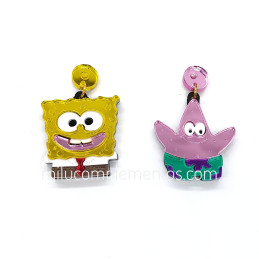 Pendientes metacrilato BOB ESPONJA Y PATRICIO efecto espejo de chica