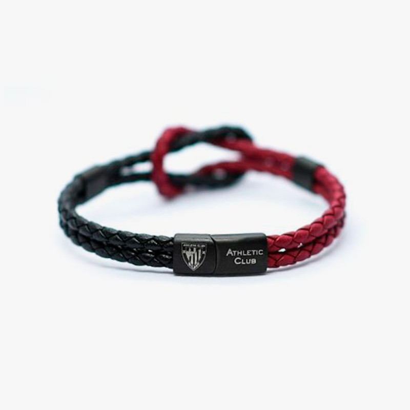 Pulsera Athletic Club roja y negra de cuero trenzado con nudo marinero de hombre