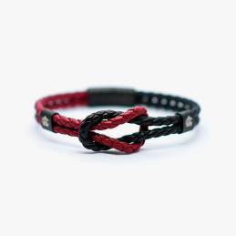 Pulsera Athletic Club roja y negra de cuero trenzado con nudo marinero de señor