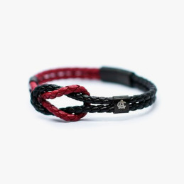 Pulsera Athletic Club roja y negra de cuero trenzado con nudo marinero de chico