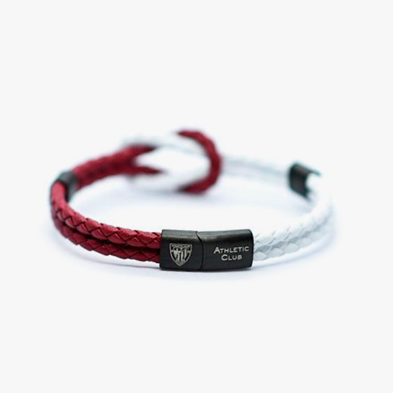 Pulsera Athletic Club roja y blanca de cuero trenzado con nudo marinero de chico