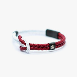 Pulsera Athletic Club roja y blanca de cuero trenzado con nudo marinero de hombre