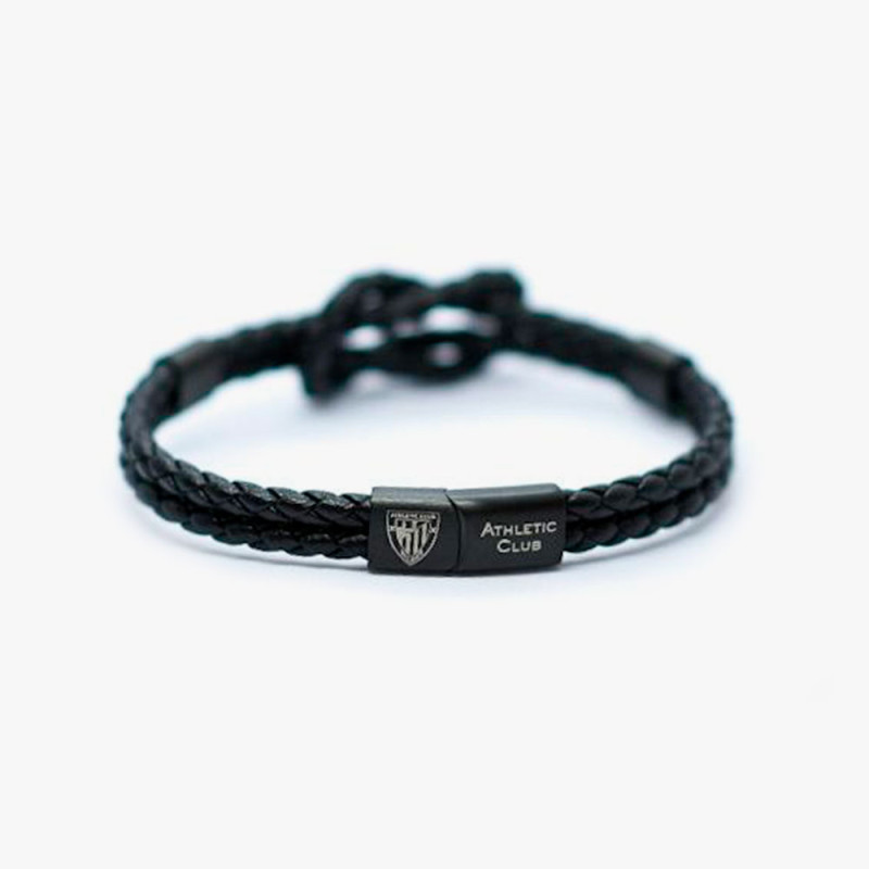 Pulsera Athletic Club negra de cuero trenzado con nudo marinero de hombre