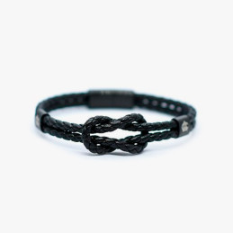 Pulsera Athletic Club negra de cuero trenzado con nudo marinero de caballero