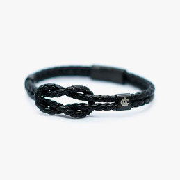 Pulsera Athletic Club negra de cuero trenzado con nudo marinero de señor