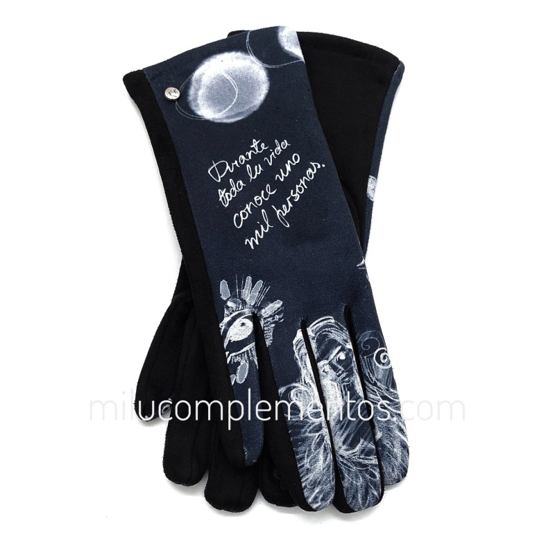 Guantes táctiles de mujer color negro y azul Frida Kahlo nueva temporada online otoño-invierno 2025 2026
