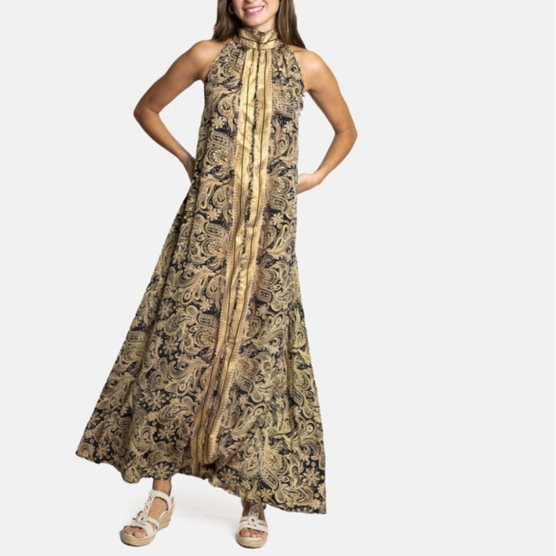 Vestido largo Tantrend negro/dorado LINEA BOHO SOUL