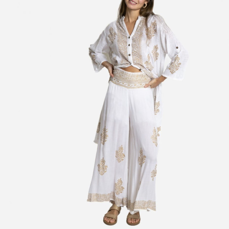 Pantalón palazzo Tantrend color blanco/dorado