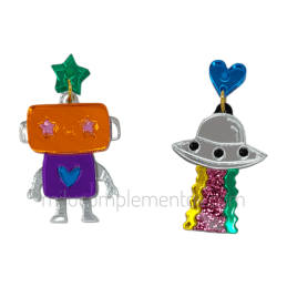 Pendientes de metacrilato OVNI Y ROBOT efecto espejo 2026