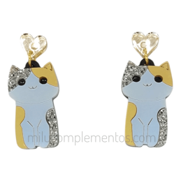 Pendientes de metacrilato GATO PERLA efecto espejo en tienda online