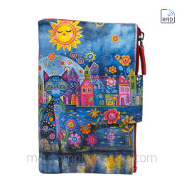 Cartera de piel mediana GATO AZUL FANTASÍA marca Belmonte en tienda online de mujer