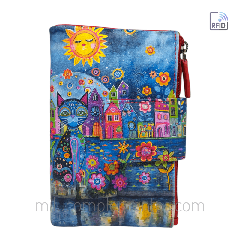 Cartera de piel mediana GATO AZUL FANTASÍA marca Belmonte en tienda online de mujer