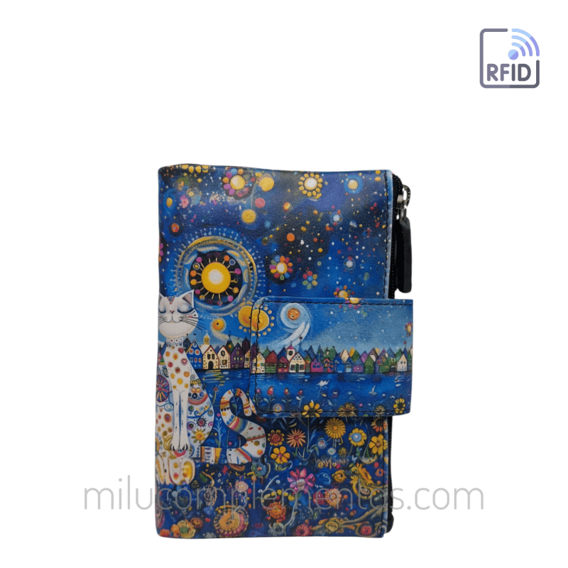 Cartera piel pequeña GATO BLANCO MOSAICO Belmonte mujer