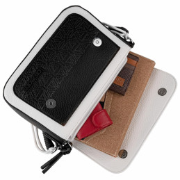 Bolso Lois Jeans negro-blanco con solapa y bolsillos