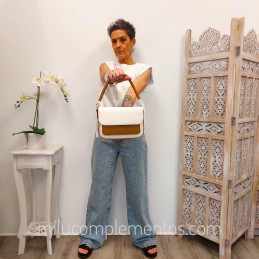 Bolso Lois Jeans marrón-blanco asa trenzada
