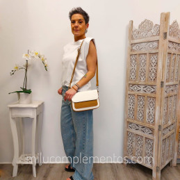 Bolso Lois Jeans marrón-blanco bandolera