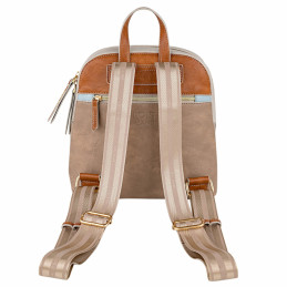 Mochila Lois Jeans beige multicolor con bolsillos
