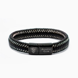 Pulsera Athletic Club negra/plata cuero trenzado
