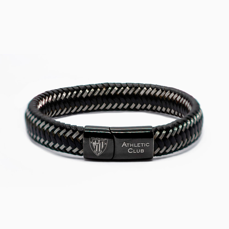 Pulsera Athletic Club negra/plata cuero trenzado