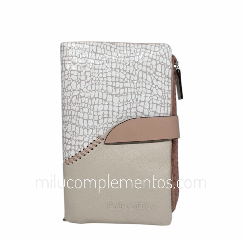 Cartera de piel napa grulla Caramelo beige de mujer