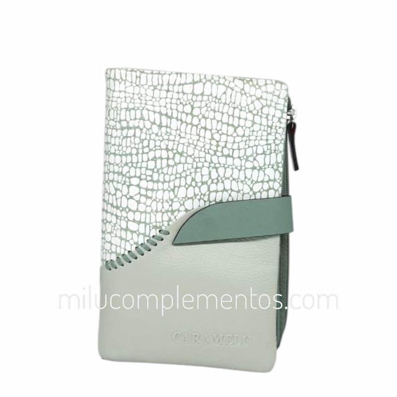 Billetera de piel napa grulla Caramelo verde de mujer