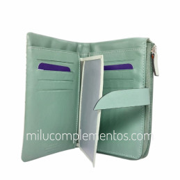 Cartera de piel napa grulla Caramelo verde tarjetero