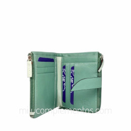 Cartera de piel napa grulla Caramelo verde tarjetas