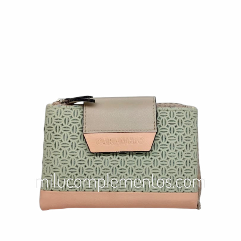 Cartera de piel napa picado Caramelo verde de chica