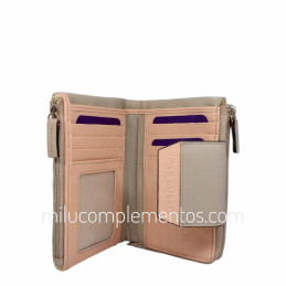 Cartera de piel napa picado Caramelo verde con tarjetas