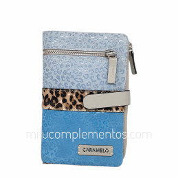 Cartera piel serraje-pony leopardo Caramelo perla de mujer