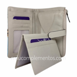 Billetera piel serraje-pony leopardo Caramelo perla tarjetero extraible