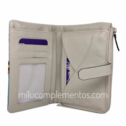 Cartera piel serraje-pony leopardo Caramelo perla para fotos y DNI
