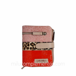 Cartera piel serraje-pony leopardo Caramelo nude pequeña