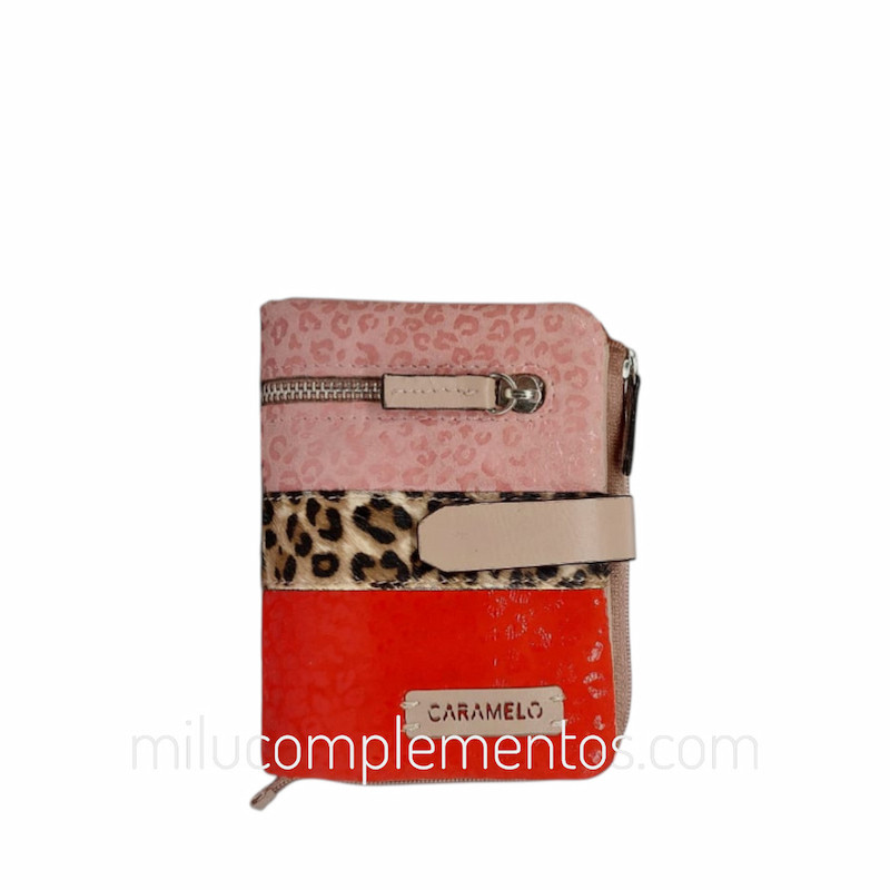 Cartera piel serraje-pony leopardo Caramelo nude pequeña