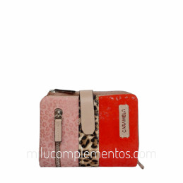 Cartera piel serraje-pony leopardo Caramelo nude tamaño pequeño